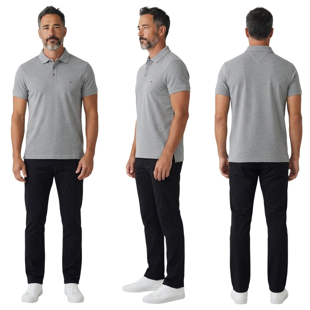 Tommy Hilfiger Men's Polo Shirt Size XL Heather Gray Slim Fit Stretch Fabric